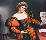 Gian Lorenzo Bernini Paintings - Portrait of a Lady with a Picture of The Suicide of Lucretia by Lorenzo Lotto