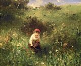 Ludwig Paintings - A Young Girl In A Field by Ludwig Knaus