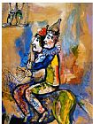 Clown Paintings - Two Clowns on a Horse Back by Marc Chagall