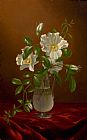 Martin Johnson Heade Prints - Cherokee Roses in a Glass Vase by Martin Johnson Heade