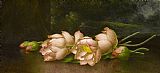 Martin Johnson Heade Prints - Lotus Flowers a Landscape Painting in The Background by Martin Johnson Heade