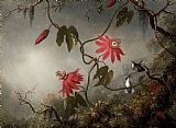 Martin Johnson Heade Prints - Passion Flowers And Hummingbirds by Martin Johnson Heade