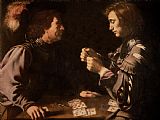 Michelangelo Paintings - The Gamblers by Michelangelo Caravaggio