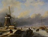 The Frozen Moat - Bedfield Prints - Skaters on a Frozen River by Nicolaas Johannes Roosenboom