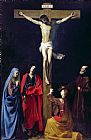 Nicolas Prints - Christ on the Cross with the Virgin Mary Magdalene St John and St Francis of Paola by Nicolas Tournier