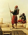 Tower Prints - A Nubian And an Egyptian Guard in a Lookout Tower by Niels Simonsen