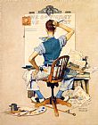 Norman Rockwell Artist Facing Blank Canvas painting