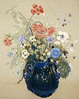 Redon Prints - A Vase Of Blue Flowers by Odilon Redon