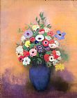 Redon Prints - Anemones And Lilac In A Blue Vase by Odilon Redon