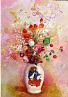 Redon Prints - Bouquet Of Flowers In A Japanese Vase by Odilon Redon