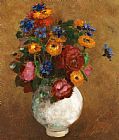 Redon Prints - Bouquet Of Flowers In A White Vase by Odilon Redon