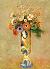 Redon Prints - Flowers In A Painted Vase by Odilon Redon