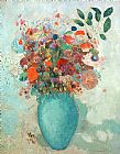 Redon Prints - Flowers In A Turquoise Vase by Odilon Redon