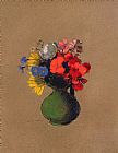 Redon Prints - Geraniums And Flowers Of The Field by Odilon Redon