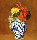 Redon Prints - Geraniums And Other Flowers In A Stoneware Vase by Odilon Redon