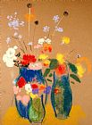 Redon Prints - Three Vases Of Flowers by Odilon Redon