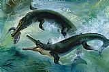 Others Pre-historic Crocodiles Eating a Fish