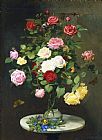 Wild Prints - A Bouquet Of Roses In A Glass Vase By Wild Flowers On A Marble Table by Otto Didrik Ottesen