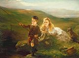 Otto Leyde Two Children Fishing in Scotland