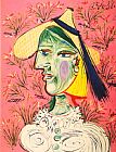 Pablo Picasso Femme Au Chapeau De Paille Sur Fond Fleuri