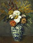 Delft Prints - Dahlias in a Delft Vase 1873 by Paul Cezanne