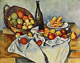 Basket Prints - Still Life With Bottle And Apple Basket by Paul Cezanne