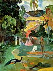 Four Boars in a Landscape Prints - Matamoe or Landscape with Peacocks by Paul Gauguin