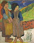 Fisher Girls by The Sea Prints - Two Breton Girls by The Sea by Paul Gauguin