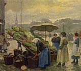 Paul Fischer Prints - At The Vegetable Market by Paul Gustave Fischer