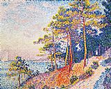 St Tropez Pinewood Prints - St Tropez The Custom's Path by Paul Signac