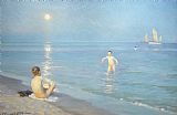 Boys Prints - Boys On The Seashore In A Summer Night At Skagen 1899 by Peder Severin Kroyer