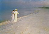 Anna Vaughan Hyatt Huntington Prints - Summer Evening on the Skagen Southern Beach with Anna Ancher and Marie Kroyer by Peder Severin Kroyer