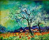 Pol Ledent Poppies and appletrees in blossom