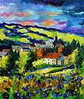 Pol Ledent Village and blue poppies