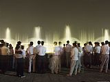 Chinese Prints - Chinese People Watching a Lighted Musical Water Fountain at Night by Raymond Gehman