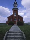 Raymond Gehman Cloud Filled Sky Behind a Red Brick Church