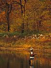 Calm Prints - Man Standing in Calm Water Trying His Luck Fishing by Raymond Gehman