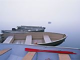 Raymond Gehman Morning Fog on Lake Mcdonald Keeps Rowboats at Anchor
