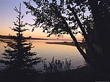Raymond Gehman Trees Stand Silhouetted Against Waskesiu Lake at Sunset