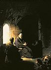 Anna Vaughan Hyatt Huntington Prints - Anna and the Blind Tobit by Rembrandt Harmensz van Rijn