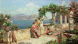 The Terrace St Tropez 1904 Prints - Figures on a Terrace in Capri by Robert Alott