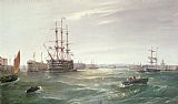 Robert Ernest Roe Portsmouth Harbour with HMS Victory