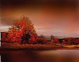 Red Elisabeth Riverbank Berlin Prints - Red Tree River by Robert Foster