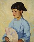 Chinese Prints - Chinese Girl with Fan by Robert Henri