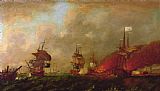The Lord of Burleigh Paintings and Prints - Lord Howe and the Comte dEstaing off Rhode Island by Robert Wilkins