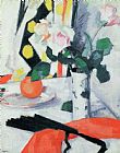 Vase Prints - Roses in a Chinese Vase with Black Fan by Samuel John Peploe