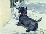 Pair Prints - Black and White Dogs by Septimus Edwin Scott