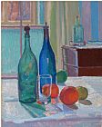 Spencer Frederick Gore Blue And Green Bottles And Oranges