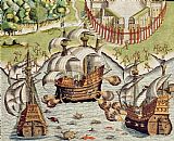 French Prints - Naval Battle between the Portuguese and French in the Seas off the Potiguaran Territories by Theodore de Bry