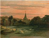 Marianne Stokes Prints - Stoke Poges Church (recto) by Thomas Churchyard